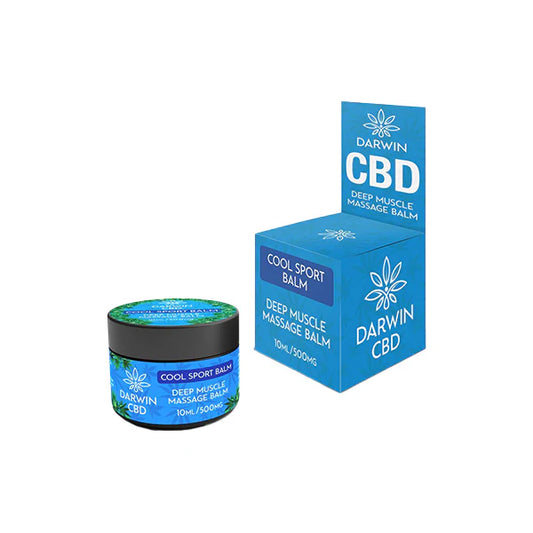 Darwin CBD deep muscle massage balm jar and packaging on a white background